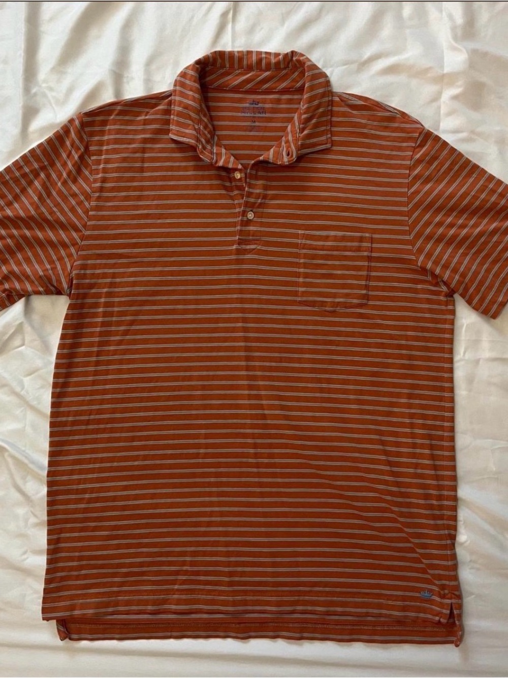 Peter Millar Rust and White Striped Polo Shirt